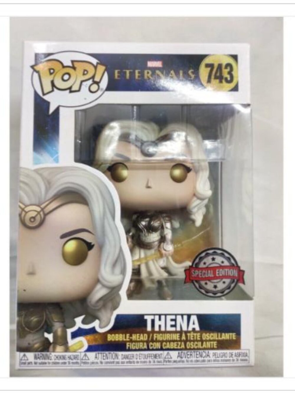 Funko Pop Marvel Eternals Thena 743 Special Edition Silver Sticker Bobble W/ Box - Picture 2 of 7